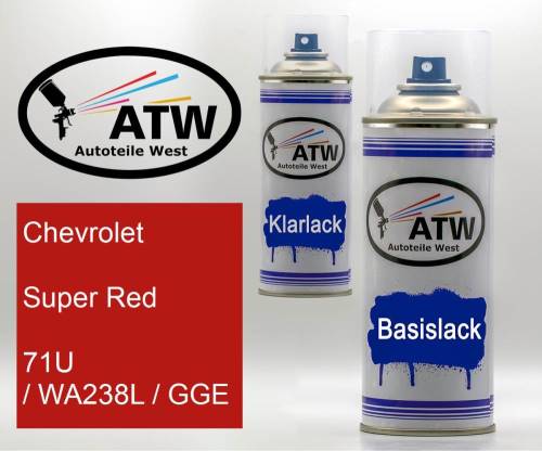 Chevrolet, Super Red, 71U / WA238L / GGE: 400ml Sprühdose + 400ml Klarlack - Set, von ATW Autoteile West.